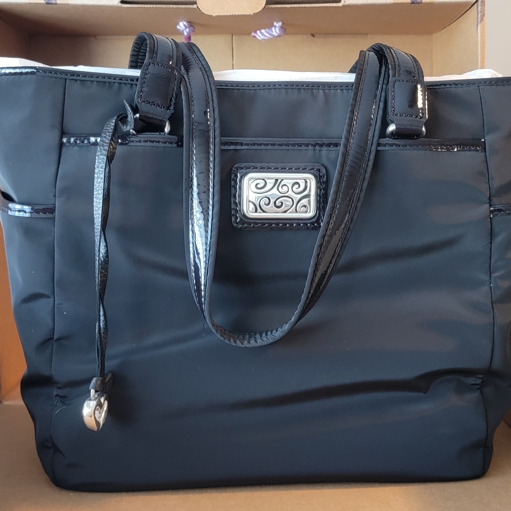 Brighton Stevie Twister Squared Black Tote with Silver Accents